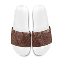 Hawaiian Turtles and Leis Slide Sandals Tribal Kakau Pattern Mocha Mousse Color LT03 Mocha Mousse - Polynesian Pride