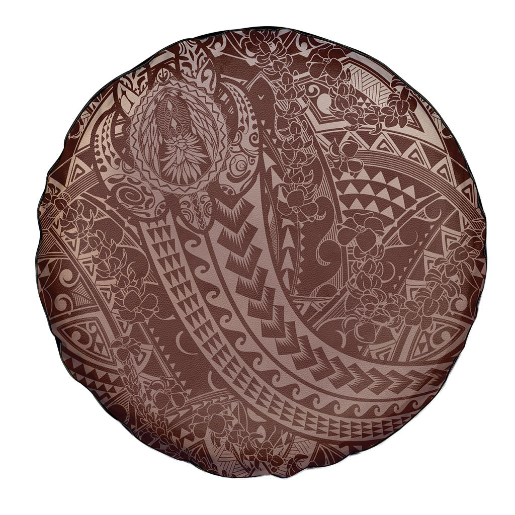 Hawaiian Turtles and Leis Spare Tire Cover Tribal Kakau Pattern Mocha Mousse Color LT03 - Polynesian Pride