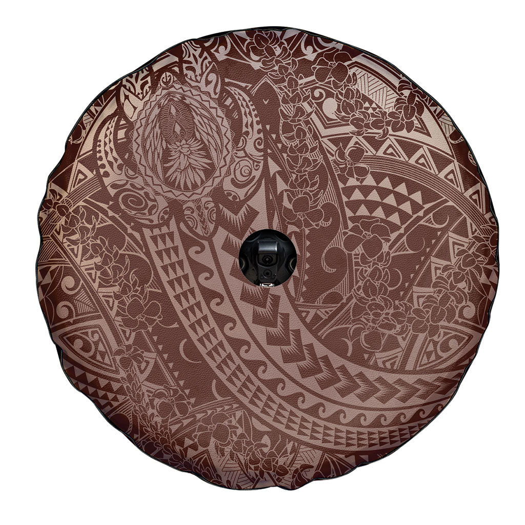 Hawaiian Turtles and Leis Spare Tire Cover Tribal Kakau Pattern Mocha Mousse Color LT03 - Polynesian Pride