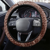 Hawaiian Turtles and Leis Steering Wheel Cover Tribal Kakau Pattern Mocha Mousse Color LT03 - Polynesian Pride