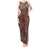 Hawaiian Turtles and Leis Tank Maxi Dress Tribal Kakau Pattern Mocha Mousse Color LT03 Women Mocha Mousse - Polynesian Pride