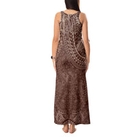 Hawaiian Turtles and Leis Tank Maxi Dress Tribal Kakau Pattern Mocha Mousse Color LT03 - Polynesian Pride