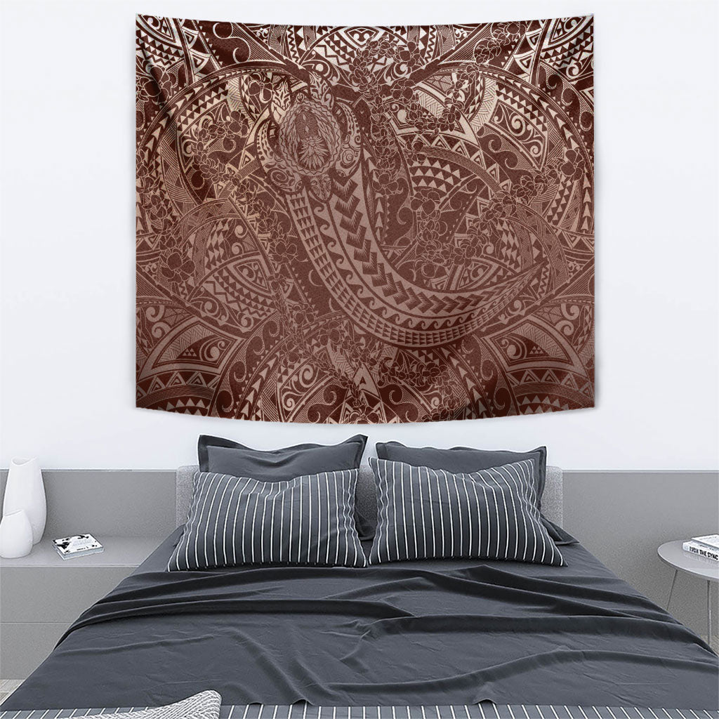Hawaiian Turtles and Leis Tapestry Tribal Kakau Pattern Mocha Mousse Color LT03 - Polynesian Pride