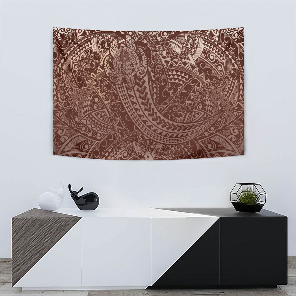 Hawaiian Turtles and Leis Tapestry Tribal Kakau Pattern Mocha Mousse Color LT03 - Polynesian Pride