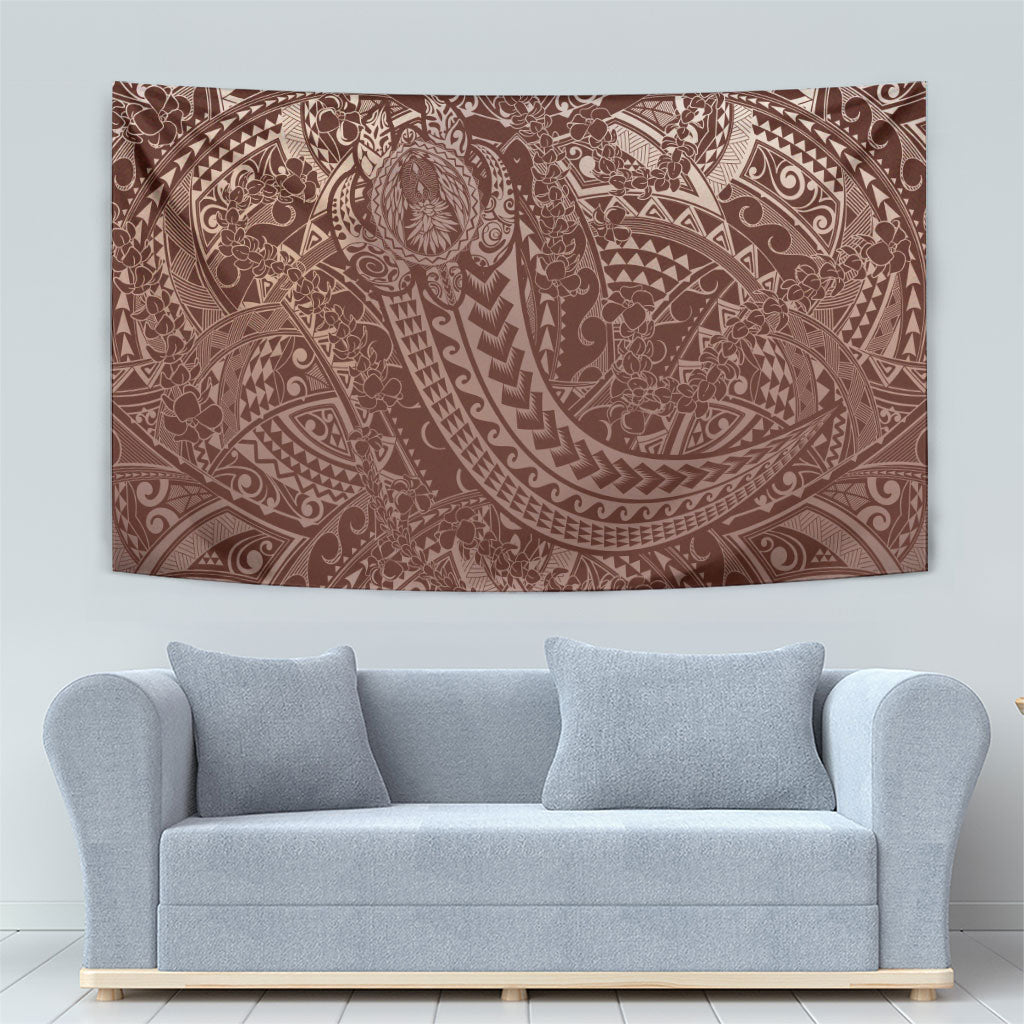 Hawaiian Turtles and Leis Tapestry Tribal Kakau Pattern Mocha Mousse Color LT03 - Polynesian Pride
