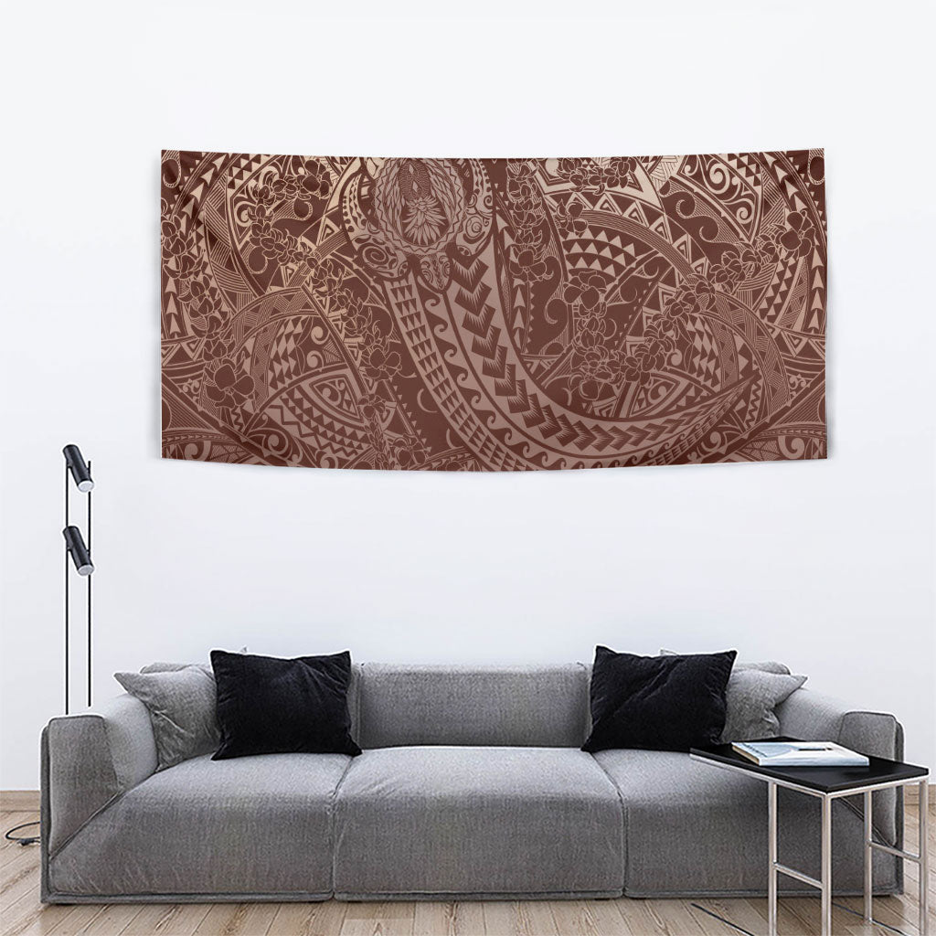 Hawaiian Turtles and Leis Tapestry Tribal Kakau Pattern Mocha Mousse Color LT03 - Polynesian Pride
