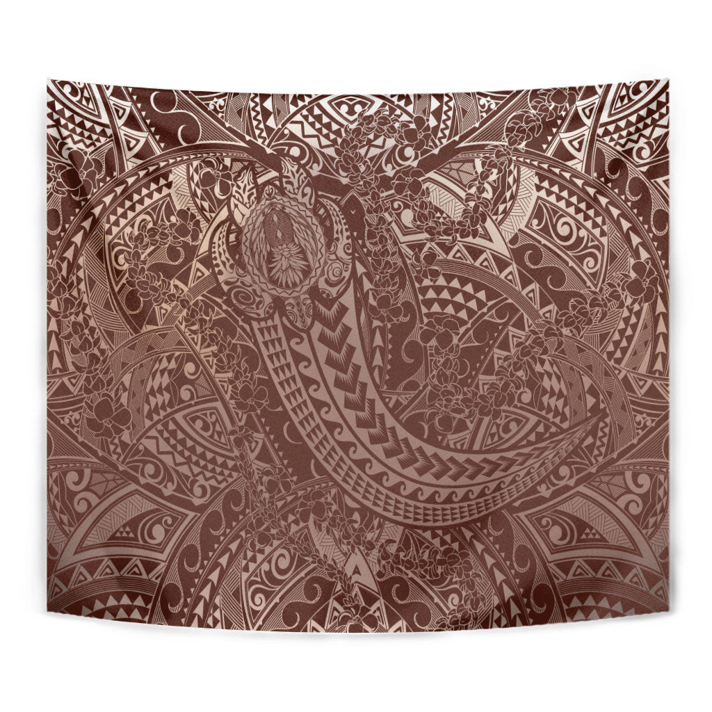 Hawaiian Turtles and Leis Tapestry Tribal Kakau Pattern Mocha Mousse Color LT03 - Polynesian Pride
