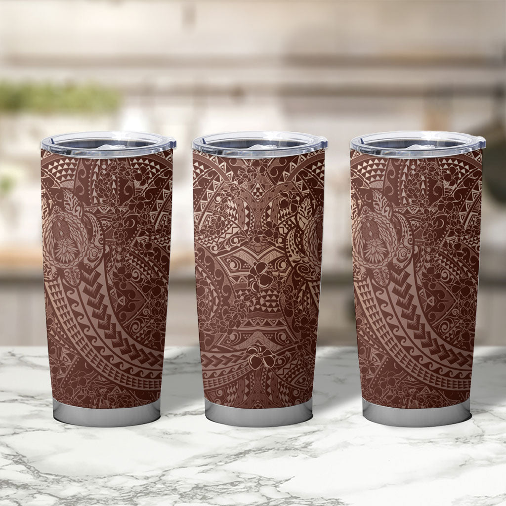 Hawaiian Turtles and Leis Tumbler Cup Tribal Kakau Pattern Mocha Mousse Color LT03 - Polynesian Pride