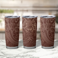 Hawaiian Turtles and Leis Tumbler Cup Tribal Kakau Pattern Mocha Mousse Color LT03 - Polynesian Pride