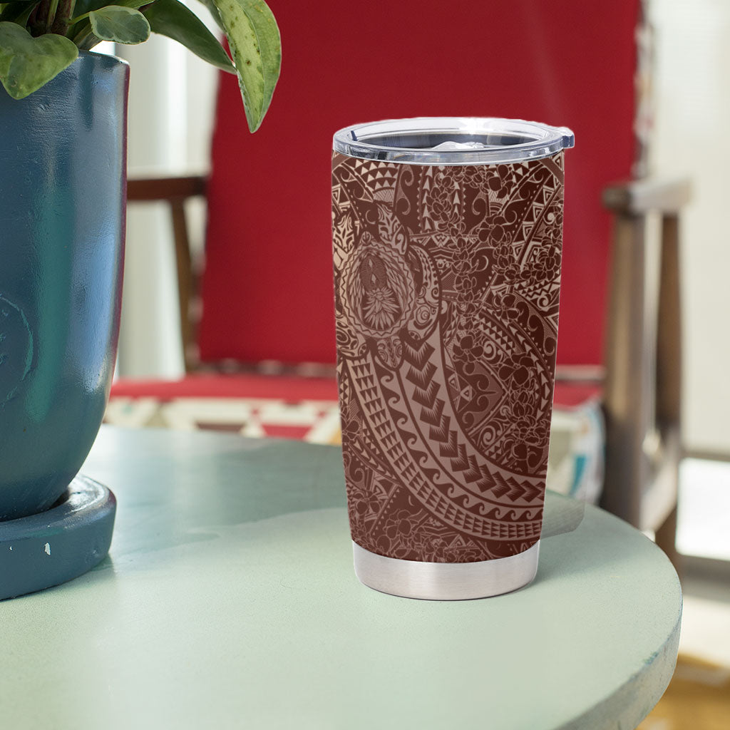 Hawaiian Turtles and Leis Tumbler Cup Tribal Kakau Pattern Mocha Mousse Color LT03 - Polynesian Pride