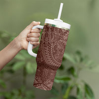 Hawaiian Turtles and Leis Tumbler With Handle Tribal Kakau Pattern Mocha Mousse Color LT03 - Polynesian Pride