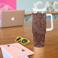 Hawaiian Turtles and Leis Tumbler With Handle Tribal Kakau Pattern Mocha Mousse Color LT03 - Polynesian Pride