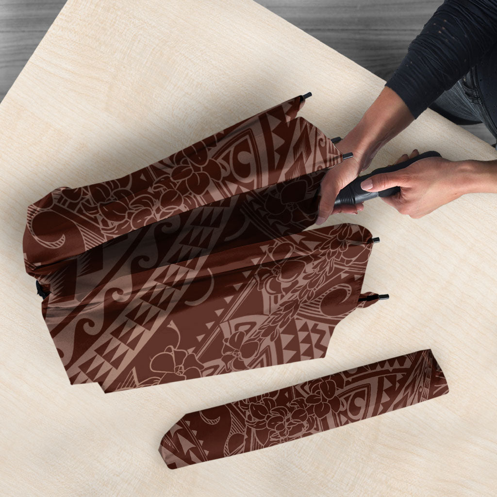 Hawaiian Turtles and Leis Umbrella Tribal Kakau Pattern Mocha Mousse Color LT03 - Polynesian Pride