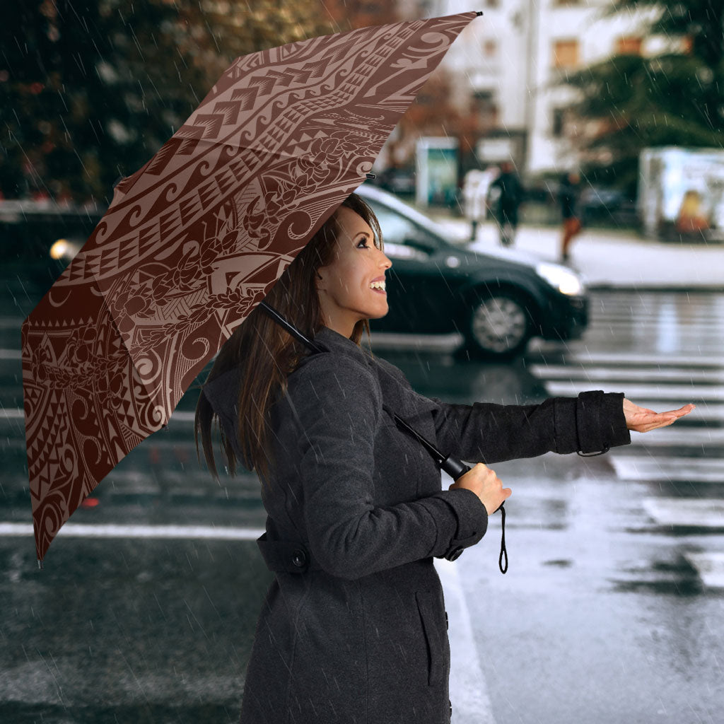 Hawaiian Turtles and Leis Umbrella Tribal Kakau Pattern Mocha Mousse Color LT03 - Polynesian Pride