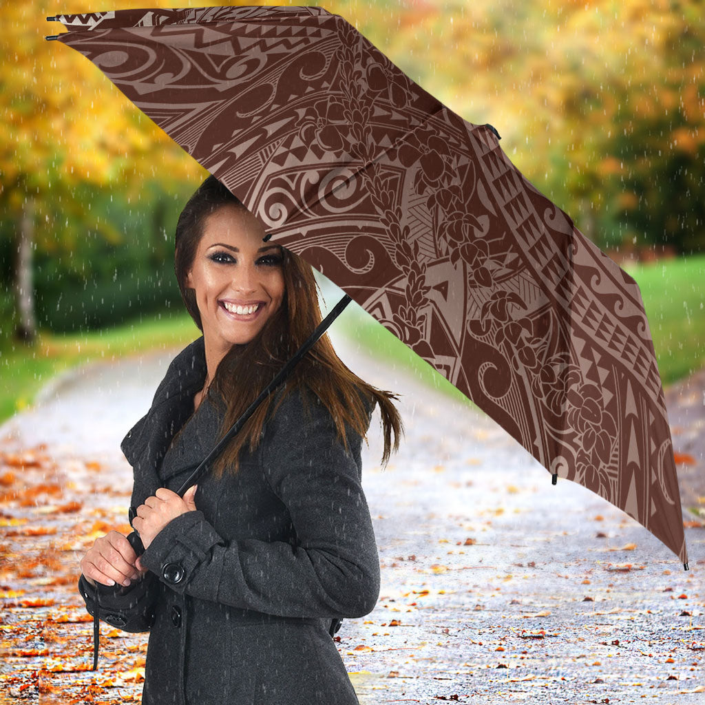 Hawaiian Turtles and Leis Umbrella Tribal Kakau Pattern Mocha Mousse Color LT03 - Polynesian Pride