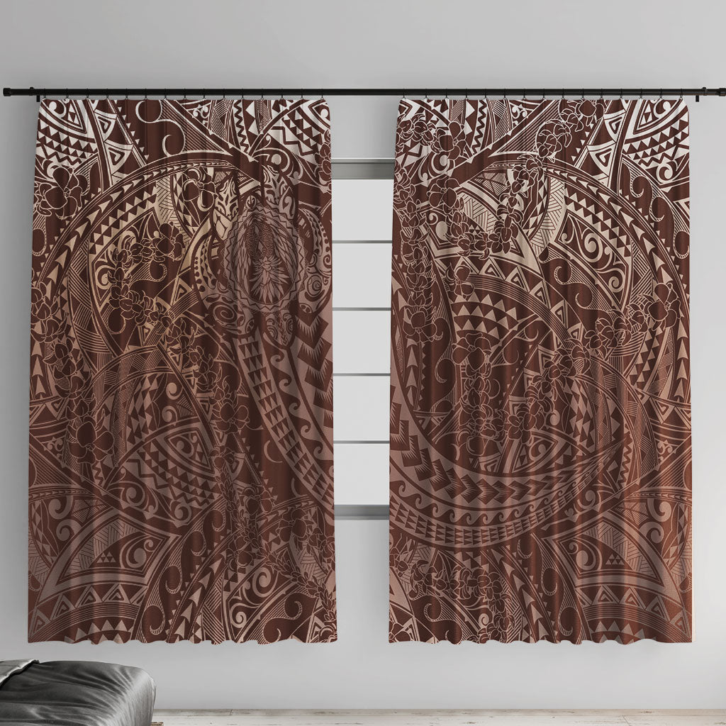Hawaiian Turtles and Leis Window Curtain Tribal Kakau Pattern Mocha Mousse Color LT03 With Hooks Mocha Mousse - Polynesian Pride