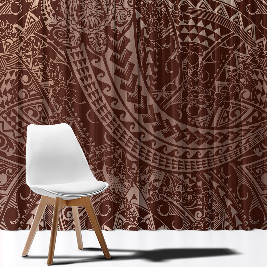 Hawaiian Turtles and Leis Window Curtain Tribal Kakau Pattern Mocha Mousse Color LT03 - Polynesian Pride