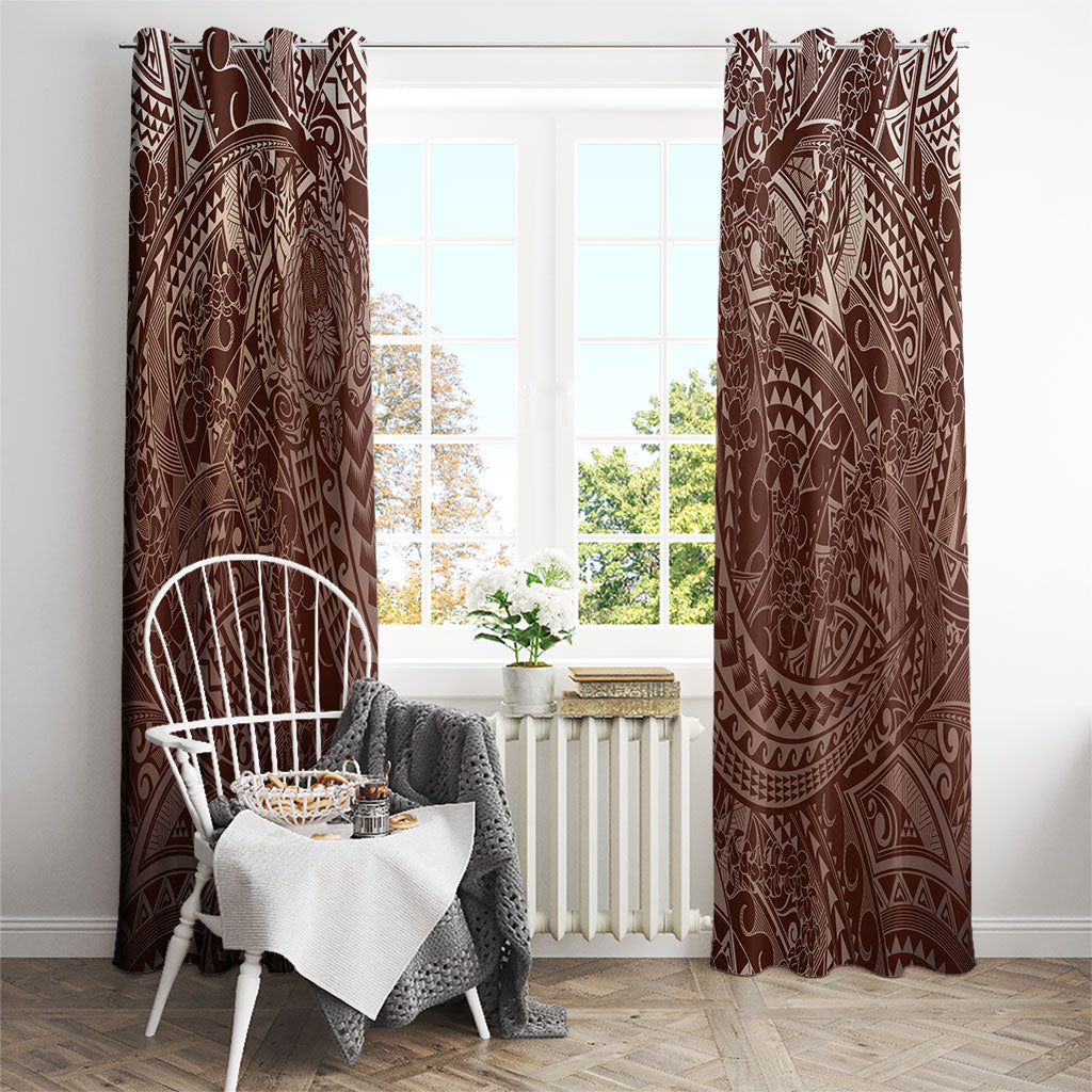 Hawaiian Turtles and Leis Window Curtain Tribal Kakau Pattern Mocha Mousse Color LT03 - Polynesian Pride