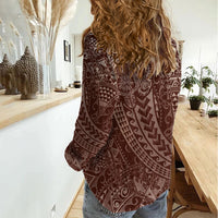 Hawaiian Turtles and Leis Women Casual Shirt Tribal Kakau Pattern Mocha Mousse Color LT03 - Polynesian Pride