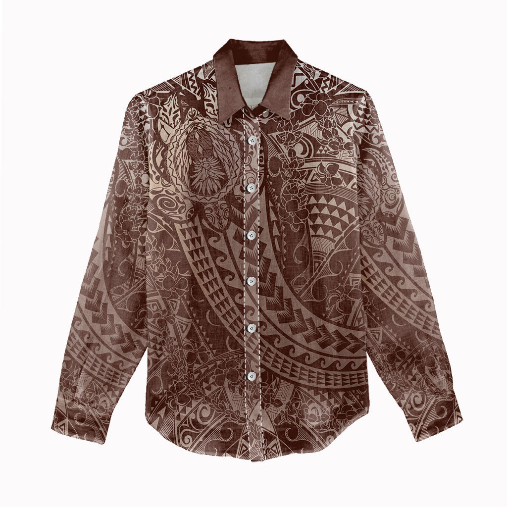 Hawaiian Turtles and Leis Women Casual Shirt Tribal Kakau Pattern Mocha Mousse Color LT03 - Polynesian Pride