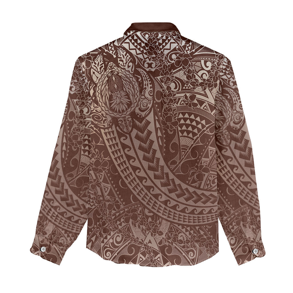 Hawaiian Turtles and Leis Women Casual Shirt Tribal Kakau Pattern Mocha Mousse Color LT03 - Polynesian Pride