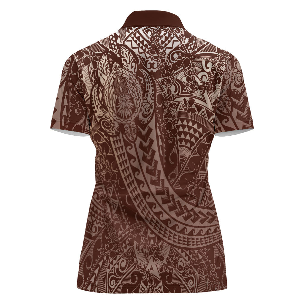 Hawaiian Turtles and Leis Women Polo Shirt Tribal Kakau Pattern Mocha Mousse Color LT03 - Polynesian Pride