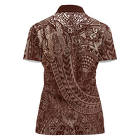 Hawaiian Turtles and Leis Women Polo Shirt Tribal Kakau Pattern Mocha Mousse Color LT03 - Polynesian Pride