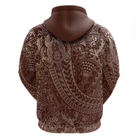 Hawaiian Turtles and Leis Zip Hoodie Tribal Kakau Pattern Mocha Mousse Color LT03 - Polynesian Pride