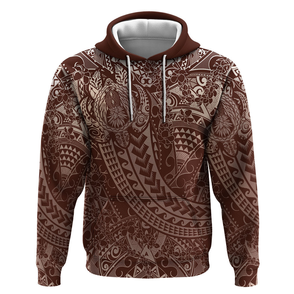 Hawaiian Turtles and Leis Zip Hoodie Tribal Kakau Pattern Mocha Mousse Color LT03 Pullover Hoodie Mocha Mousse - Polynesian Pride