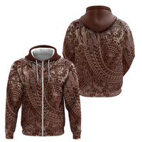 Hawaiian Turtles and Leis Zip Hoodie Tribal Kakau Pattern Mocha Mousse Color LT03 - Polynesian Pride