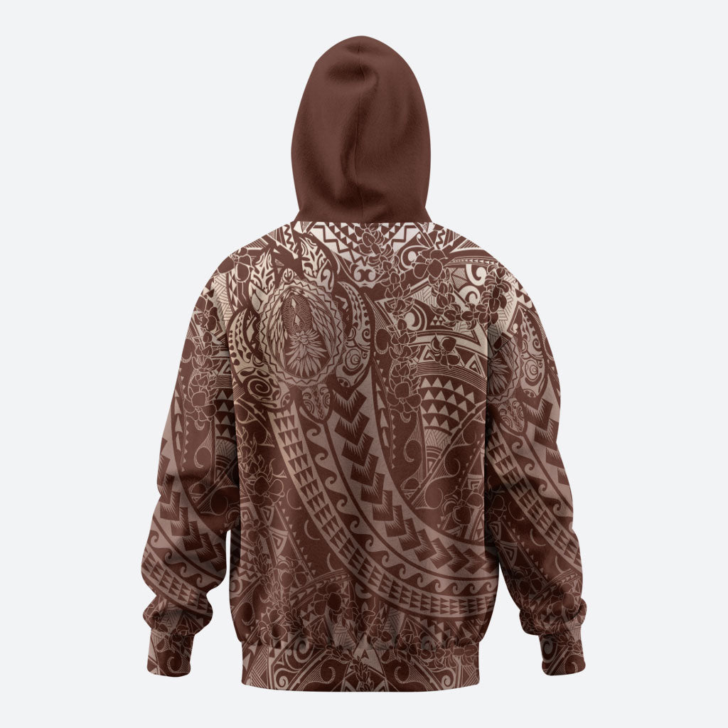 Hawaiian Turtles and Leis Zip Hoodie Tribal Kakau Pattern Mocha Mousse Color LT03 - Polynesian Pride