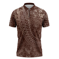 Hawaiian Turtles and Leis Zipper Polo Shirt Tribal Kakau Pattern Mocha Mousse Color LT03 Mocha Mousse - Polynesian Pride