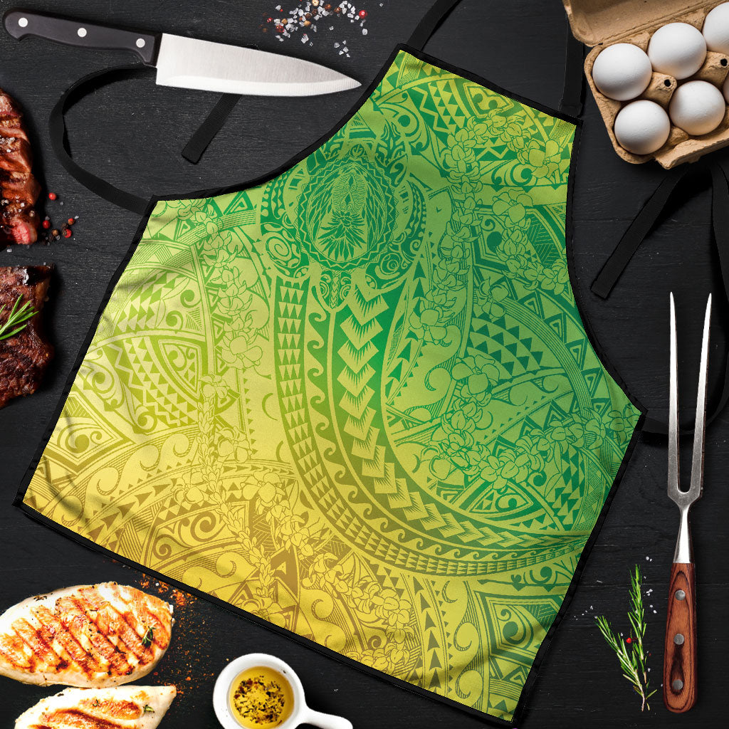 Hawaiian Turtles and Leis Apron Tribal Kakau Pattern Fresh Summer Vibe LT03 Green - Polynesian Pride