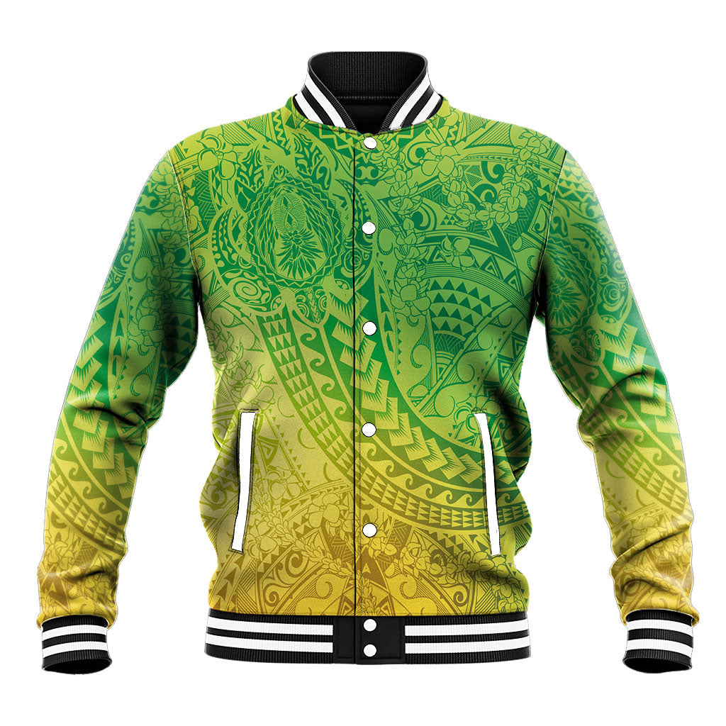 Hawaiian Turtles and Leis Baseball Jacket Tribal Kakau Pattern Fresh Summer Vibe LT03 Unisex Green - Polynesian Pride
