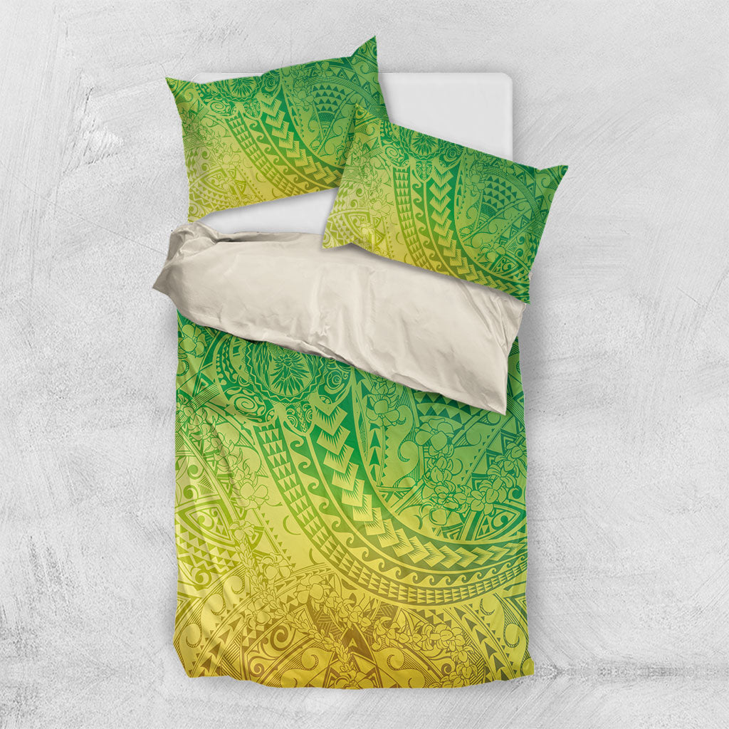 Hawaiian Turtles and Leis Bedding Set Tribal Kakau Pattern Fresh Summer Vibe LT03 US Twin 172cm x 218cm Green - Polynesian Pride