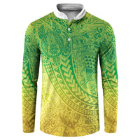Hawaiian Turtles and Leis Button Sweatshirt Tribal Kakau Pattern Fresh Summer Vibe LT03 Green - Polynesian Pride