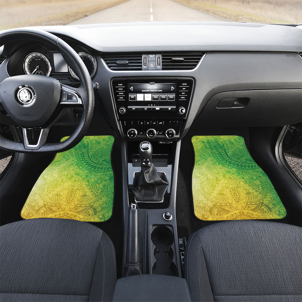 Hawaiian Turtles and Leis Car Mats Tribal Kakau Pattern Fresh Summer Vibe LT03 Set 2pcs - Front Green - Polynesian Pride