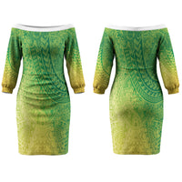 Hawaiian Turtles and Leis Couples Matching Off The Shoulder Long Sleeve Dress and Long Sleeve Button Shirt Tribal Kakau Pattern Fresh Summer Vibe LT03 - Polynesian Pride
