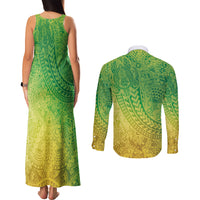 Hawaiian Turtles and Leis Couples Matching Tank Maxi Dress and Long Sleeve Button Shirt Tribal Kakau Pattern Fresh Summer Vibe LT03 - Polynesian Pride