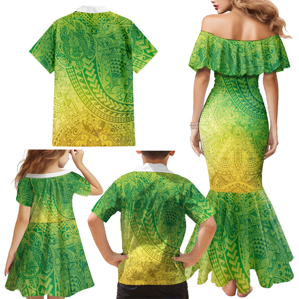 Hawaiian Turtles and Leis Family Matching Mermaid Dress and Hawaiian Shirt Tribal Kakau Pattern Fresh Summer Vibe LT03 - Polynesian Pride