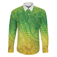 Hawaiian Turtles and Leis Family Matching Off The Shoulder Long Sleeve Dress and Hawaiian Shirt Tribal Kakau Pattern Fresh Summer Vibe LT03 Dad's Shirt - Long Sleeve Green - Polynesian Pride