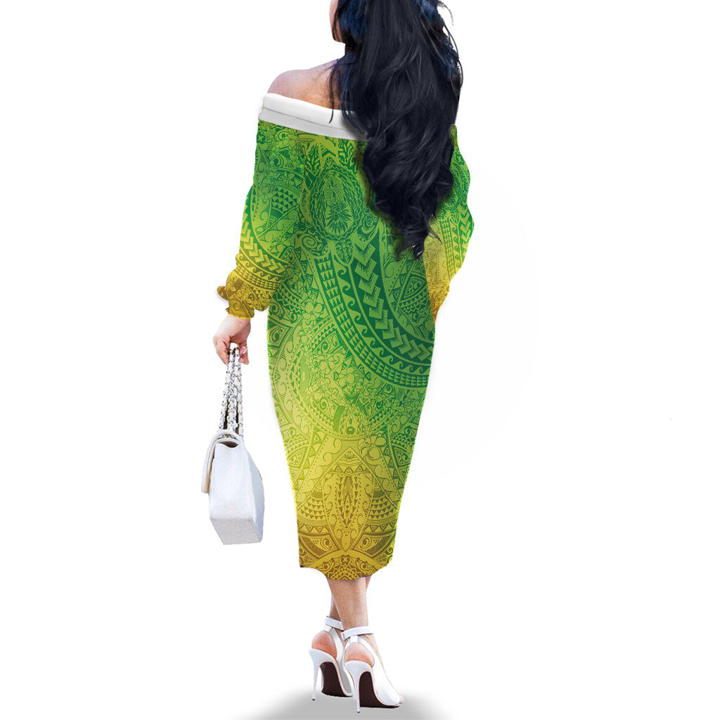 Hawaiian Turtles and Leis Family Matching Off The Shoulder Long Sleeve Dress and Hawaiian Shirt Tribal Kakau Pattern Fresh Summer Vibe LT03 - Polynesian Pride