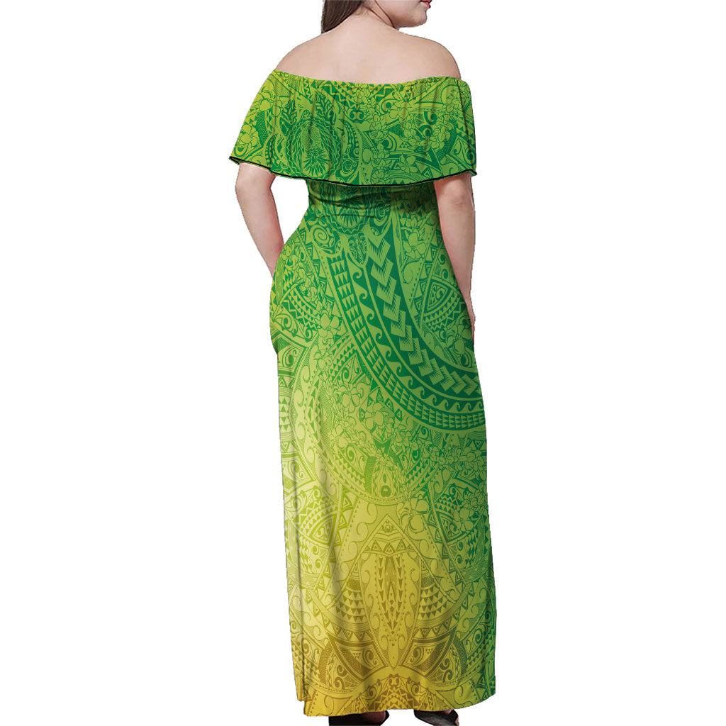 Hawaiian Turtles and Leis Family Matching Off Shoulder Maxi Dress and Hawaiian Shirt Tribal Kakau Pattern Fresh Summer Vibe LT03 - Polynesian Pride