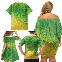 Hawaiian Turtles and Leis Family Matching Off Shoulder Short Dress and Hawaiian Shirt Tribal Kakau Pattern Fresh Summer Vibe LT03 - Polynesian Pride