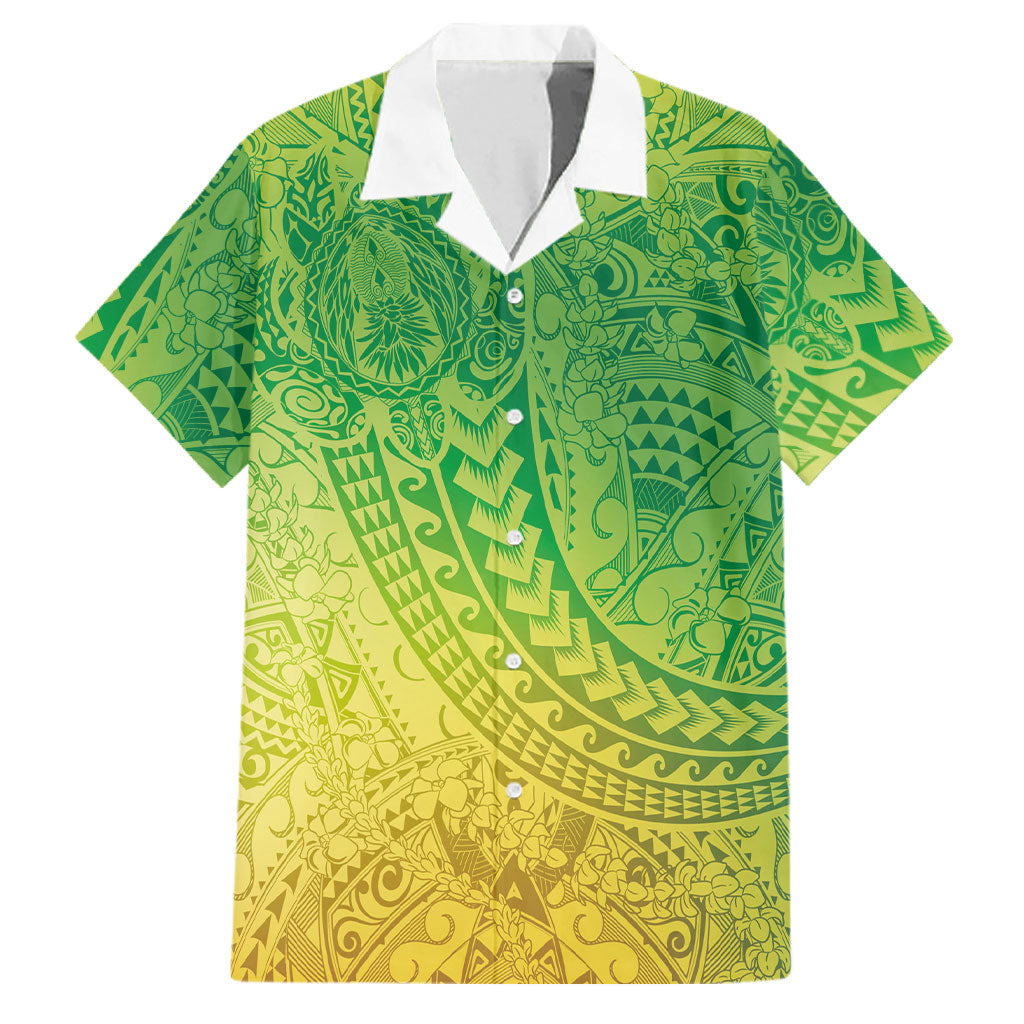 Hawaiian Turtles and Leis Family Matching Puletasi and Hawaiian Shirt Tribal Kakau Pattern Fresh Summer Vibe LT03 Dad's Shirt - Short Sleeve Green - Polynesian Pride