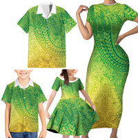 Hawaiian Turtles and Leis Family Matching Short Sleeve Bodycon Dress and Hawaiian Shirt Tribal Kakau Pattern Fresh Summer Vibe LT03 - Polynesian Pride