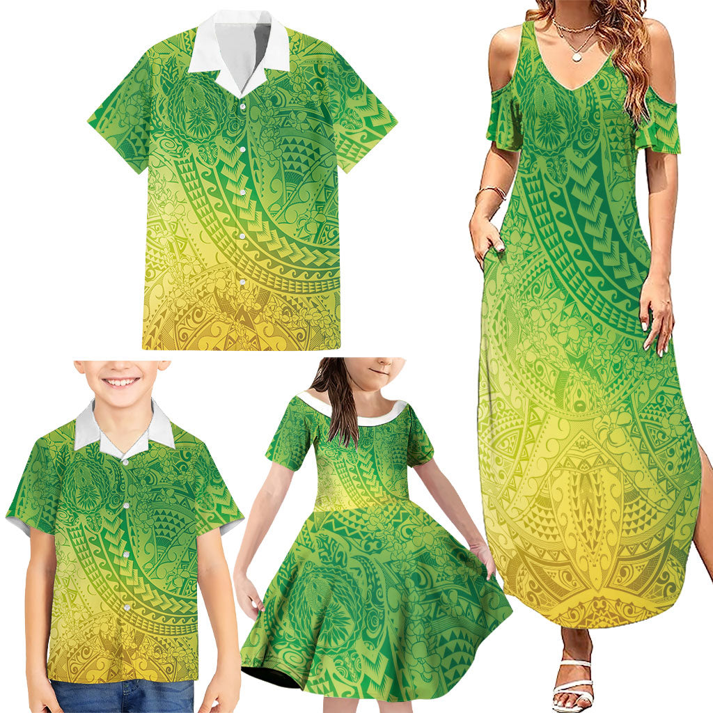 Hawaiian Turtles and Leis Family Matching Summer Maxi Dress and Hawaiian Shirt Tribal Kakau Pattern Fresh Summer Vibe LT03 - Polynesian Pride