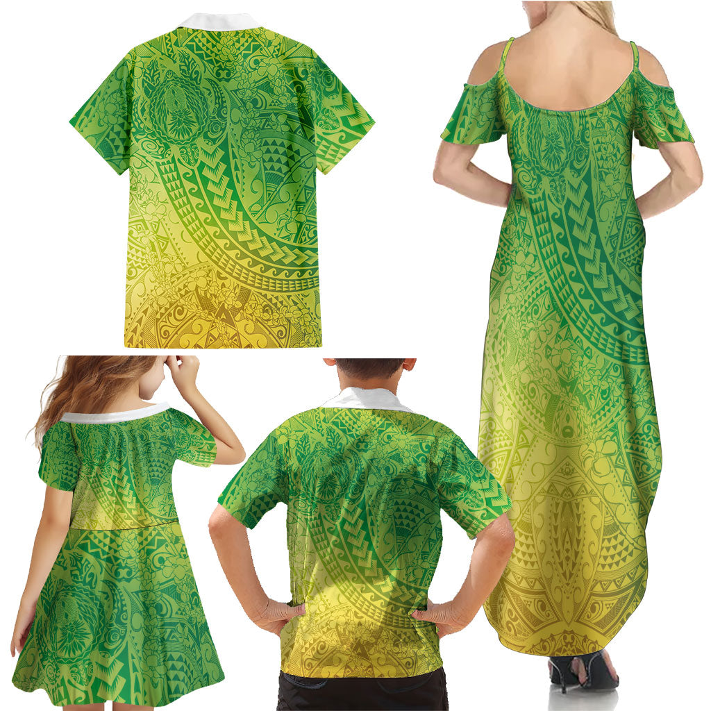 Hawaiian Turtles and Leis Family Matching Summer Maxi Dress and Hawaiian Shirt Tribal Kakau Pattern Fresh Summer Vibe LT03 - Polynesian Pride