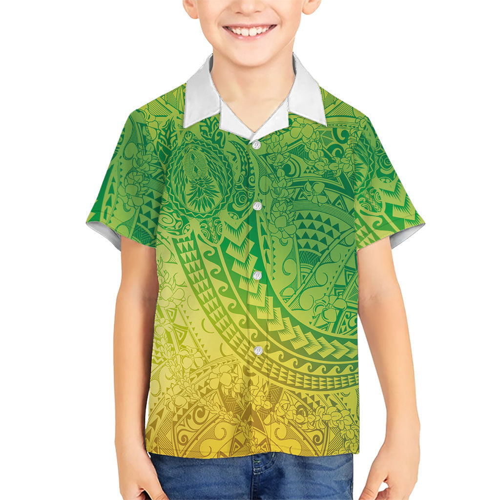 Hawaiian Turtles and Leis Family Matching Summer Maxi Dress and Hawaiian Shirt Tribal Kakau Pattern Fresh Summer Vibe LT03 Son's Shirt Green - Polynesian Pride