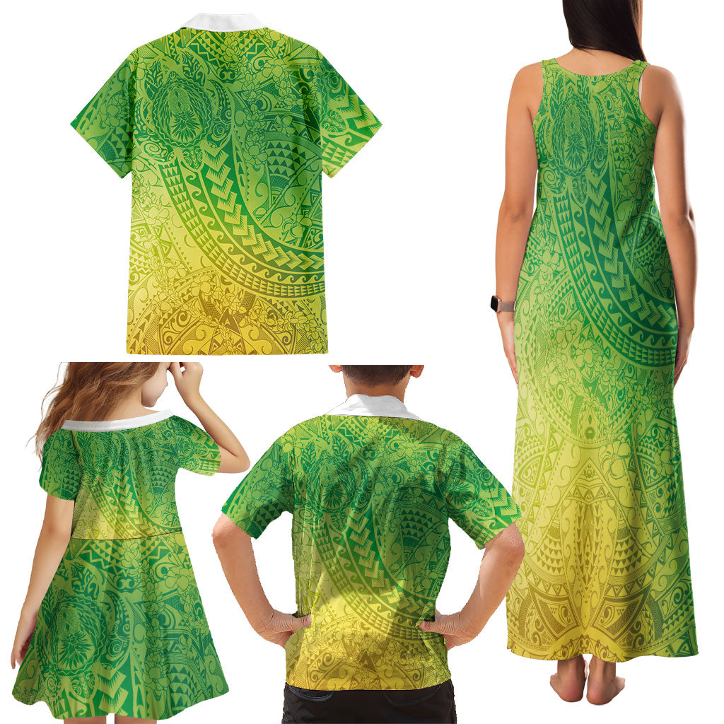Hawaiian Turtles and Leis Family Matching Tank Maxi Dress and Hawaiian Shirt Tribal Kakau Pattern Fresh Summer Vibe LT03 - Polynesian Pride